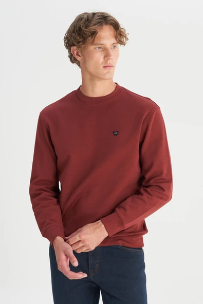 Erkek Patch Logo Sweatshirt FiredBrick FiredBrick XL - Resim 5