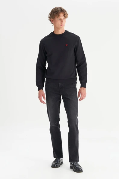 Erkek Patch Logo Sweatshirt Black Black L - Resim 3