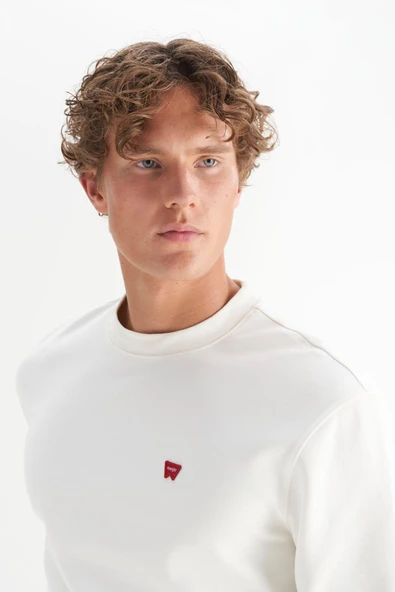 Erkek Patch Logo Sweatshirt Worn White Worn White XL - Resim 5