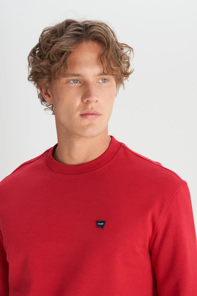 Erkek Patch Logo Sweatshirt Red Red XL - Resim 5