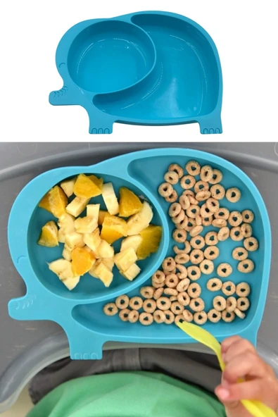 Bebek ve Çocuk için Sevimli Fil Model Desenli Yemek Bebek Mama Kabı Bölmeli Tabak (5314) ürün görseli 1