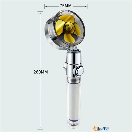 Turbo Pervaneli ve Filtreli Su Tasarruflu 360 Derece Dönebilen Tazyikli Duş Başlığı (5314) - Resim 3