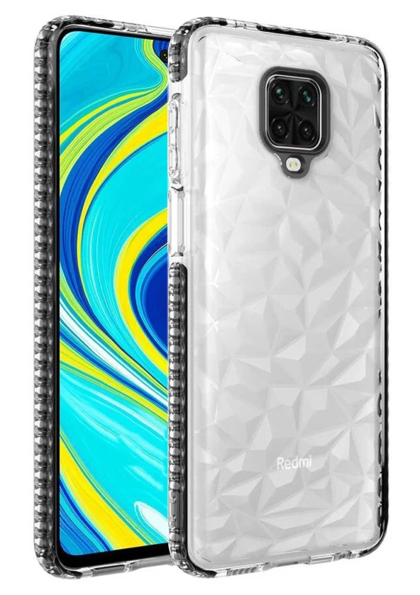 Xiaomi Redmi Note 9 Pro Kılıf Buzlu Şeffaf Tırtıklı Kaymaz Silikon Kenar Prizma Tasarım