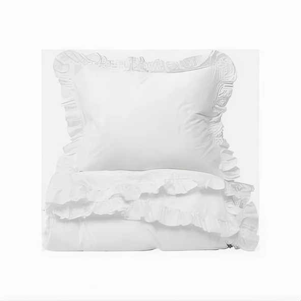 Beyaz fırfırlı çift kişilik nevresim takımı ürün görseli 1