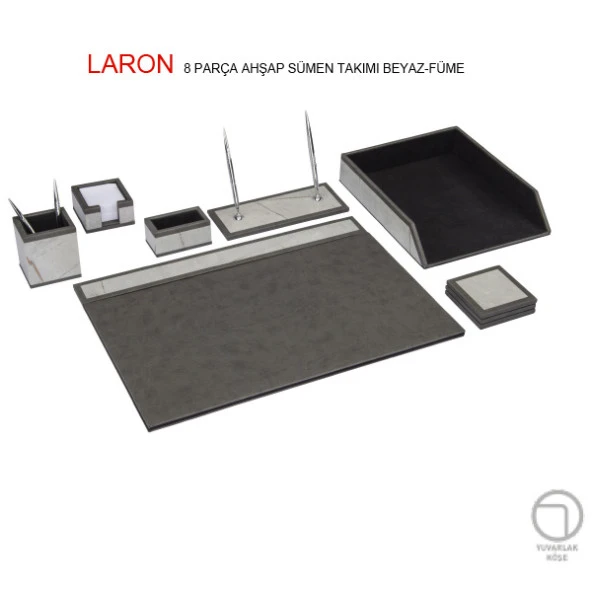 Gıpta Sümen Takımı 8 Parça Laron Ahşap Beyaz-Füme