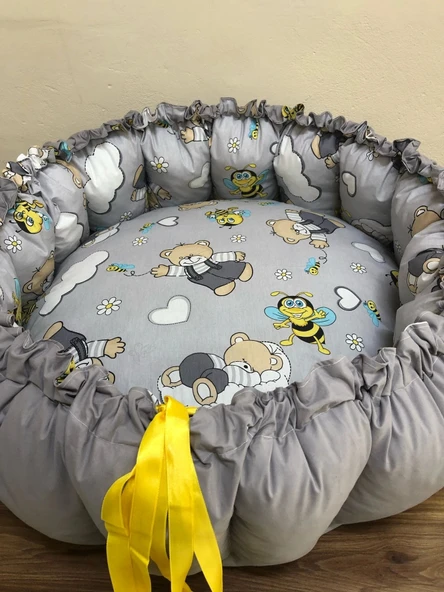 GRİ-AYICIK DESENLİ BEBEK YATAĞI , OYUN MİNDERİ ürün görseli 1