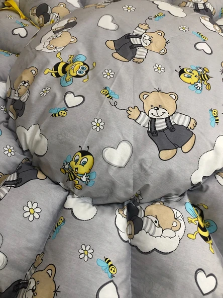 GRİ-AYICIK DESENLİ BEBEK YATAĞI , OYUN MİNDERİ - Resim 6