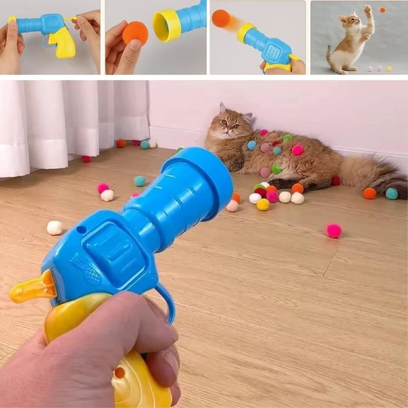 BUFFER®  20 Adet Renkli Peluş Toplu Kedi Oyun Tabancası – Kedi Egzersiz ve Oyun Aracı - Resim 3