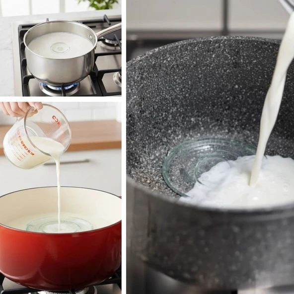 BUFFER® Cam Süt Kaynatma ve Taşma Önleyici Aparat – Süt Taşırmaz Güvenli Kaynatma,Isıya Dayanıklı Cam - Resim 5