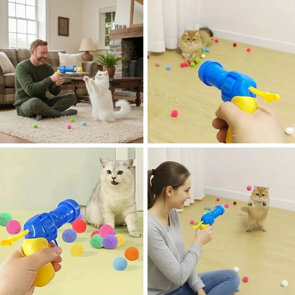 BUFFER®  20 Adet Renkli Peluş Toplu Kedi Oyun Tabancası – Kedi Egzersiz ve Oyun Aracı ürün görseli 1