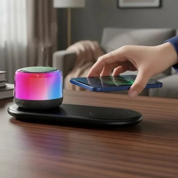Kablosuz Şarj Standlı Bluetooth Hoparlör - Resim 4