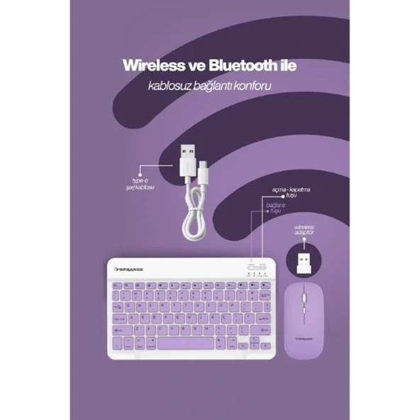 Mor Kablosuz Klavye Ve Mouse Seti - Resim 2