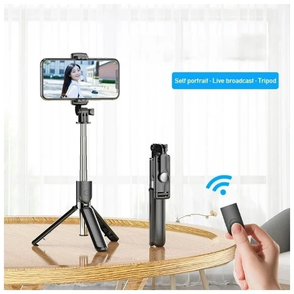Uzaktan Kumandalı Tripod Özellikli Selfie Çubuğu - Resim 4