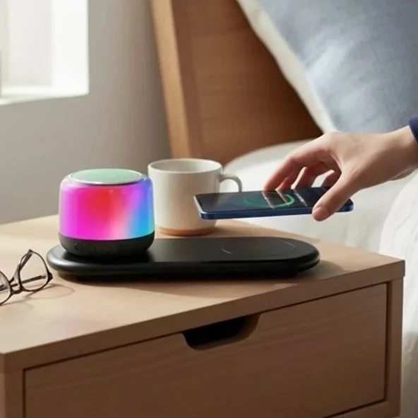 Kablosuz Şarj Standlı Bluetooth Hoparlör - Resim 2