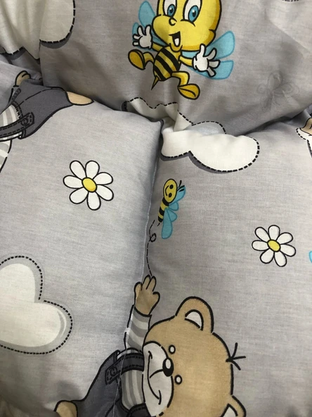 GRİ-AYICIK DESENLİ BEBEK YATAĞI , OYUN MİNDERİ - Resim 5