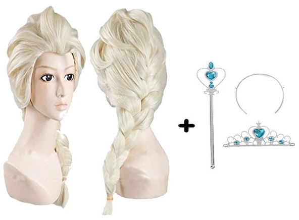 Örgülü Karlar Ülkesi Frozen Elsa Peruğu Tacı ve Sopası Çocuk Boy ürün görseli 1