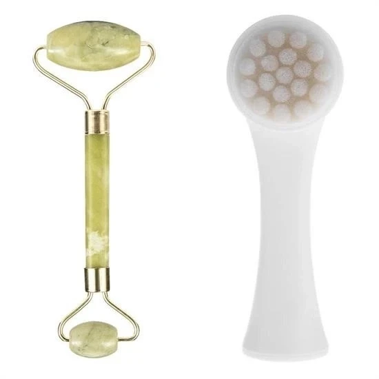 2li Set Çift Taraflı Cilt Temizleme Fırçası Ve Yeşim Taşı Çift Taraflı Cilt Masaj Aleti ürün görseli 1