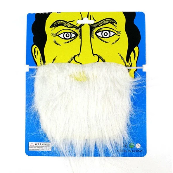 Beyaz Kırçıllı Arkadan Lastikli Beyaz Takma Sakal Yetişkin Çocuk Uyumlu ürün görseli 1