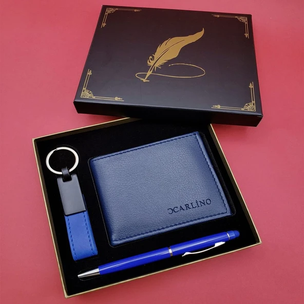 Mavi Cüzdan Anahtarlık Ve Kalem ürün görseli 1