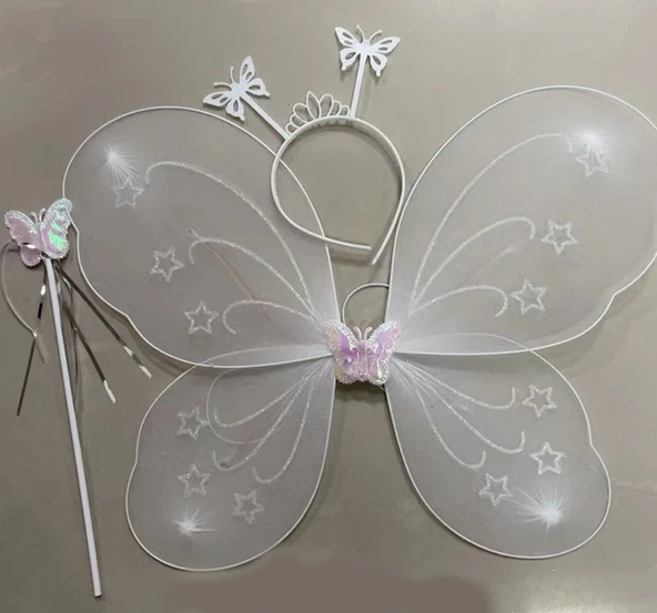 Beyaz Renk Kelebek Kanadı Tacı ve Sopası 50x37 cm ürün görseli 1