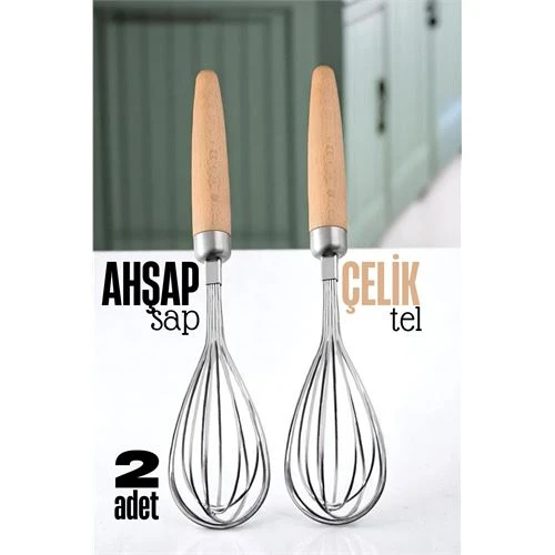 Ahşap Saplı Çelik Çırpıcı - Yumurta ve Sos Çırpıcı, Mutfak Çırpıcısı, Çırpma Teli ürün görseli 1