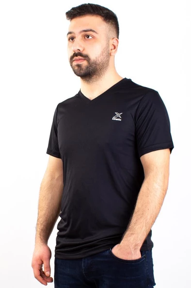 Kinetix SN-222 Neck Siyah Günlük Erkek V Yaka Tişört - 3