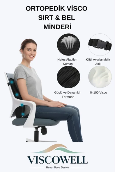Ortopedik Visco Sırt & Bel Minderi Sırt Minderi Ortopedik Bel Minderi %100 Visco Destek Minder - Resim 4