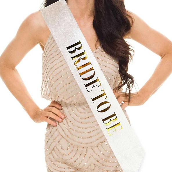 Beyaz Üzeri Altın Büyük Bride To Be Yazılı Simli Işıltılı Kuşak Kemer 10 cm Genişlik ürün görseli 1