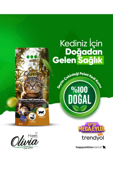 happycatlitter 10 LİTRE TOPAKLANAN ZEYTİN ÇEKİRDEĞİ PELETİ KUMU - Resim 2