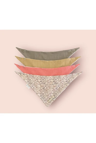 4 Adet Sıvı Geçirmez Müslin Oval Fular Önlük, %100 Pamuk - Resim 2