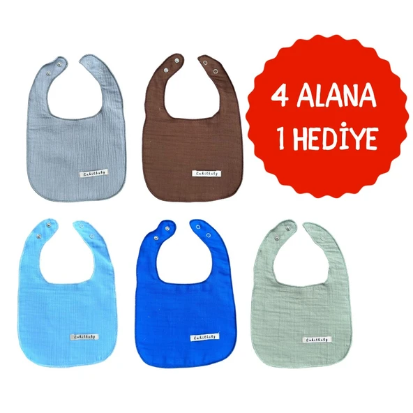 5'li Sıvı Geçirmez Çift Kat Müslin Mama Ve Salya Önlüğü, %100 Pamuk Alezli Erkek Set ürün görseli 1