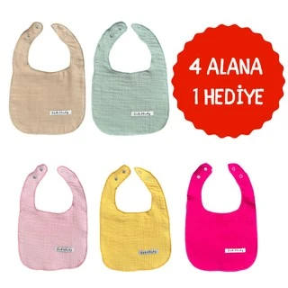 5'li Sıvı Geçirmez Çift Kat Müslin Mama Ve Salya Önlüğü, %100 Pamuk Alezli Kız Set ürün görseli 1