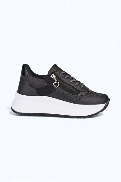 Günlük Kadın Spor Ayakkabı Sim Detaylı Bağcıklı Fermuarlı Hafif Kalın Taban Sneaker 0846 ürün görseli 1