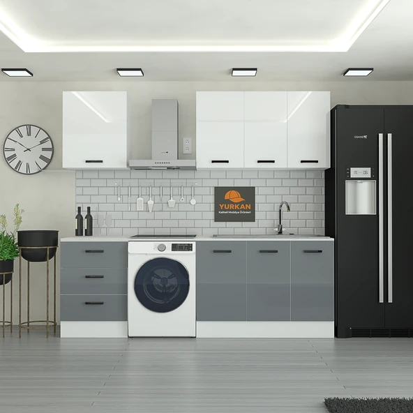 185 cm Mutfak Dolabı Gri MDF Kapak Tezgah Dahil YRKN185 98 ürün görseli 1