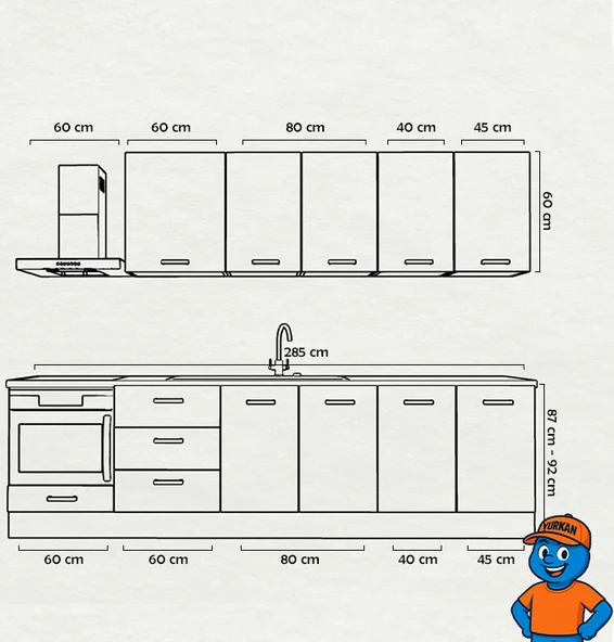 285 cm Mutfak Dolabı  MDF Kapak Tezgah Dahil YRKN285 99 - Resim 2