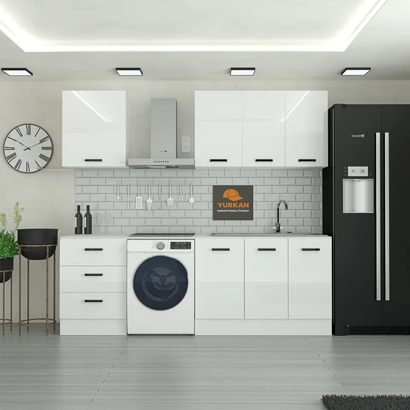 185 cm Mutfak Dolabı Beyaz MDF Kapak Tezgah Dahil YRKN185 97 ürün görseli 1