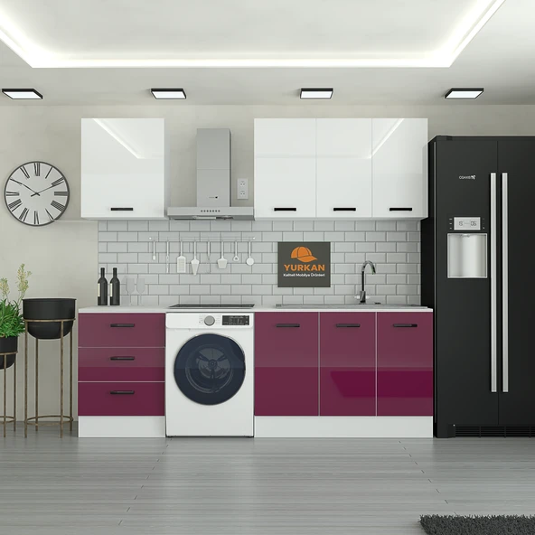 185 cm Mutfak Dolabı Mürdüm MDF Kapak Tezgah Dahil YRKN185 102 ürün görseli 1