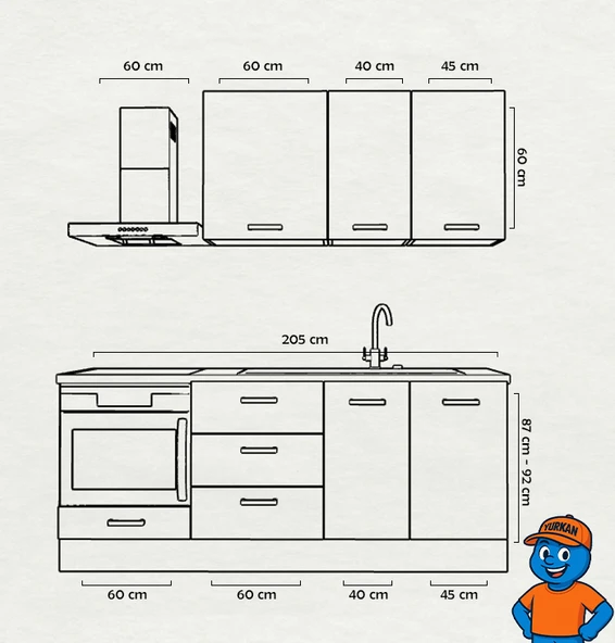 205 cm Mutfak Dolabı  MDF Kapak Tezgah Dahil YRKN205 97 - Resim 2