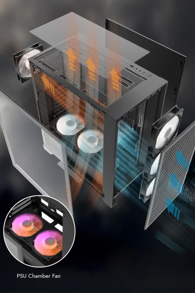 AIGO DRX70 Mesh AT-750W 80+ Bronze USB3.0 Type-C 4×12CM Fan Temperli Cam Siyah ATX Kasa - Resim 9