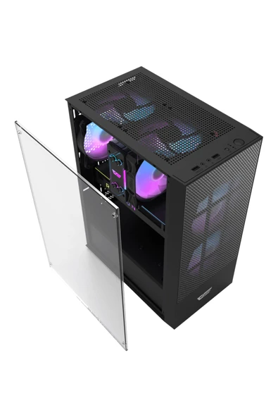 AIGO A290 USB3.0 3×12CM Fan Temperli Cam Siyah ATX Kasa (PSU Yok) - Resim 3