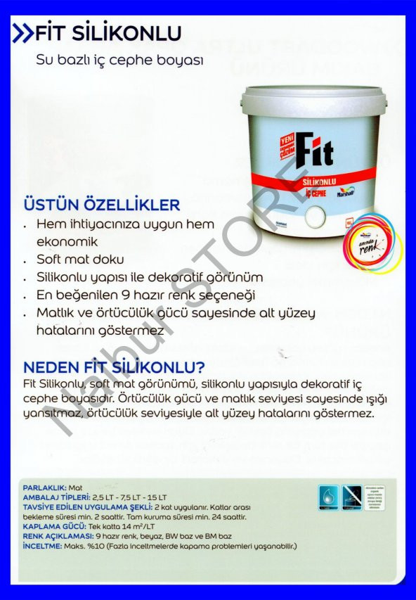 MARSHALL Fit Silikonlu İç Cephe Boyası 7.5LT=10KG+Marshall Tavan Boyası 6LT=10KG ~2+1 Daire İçin - 4
