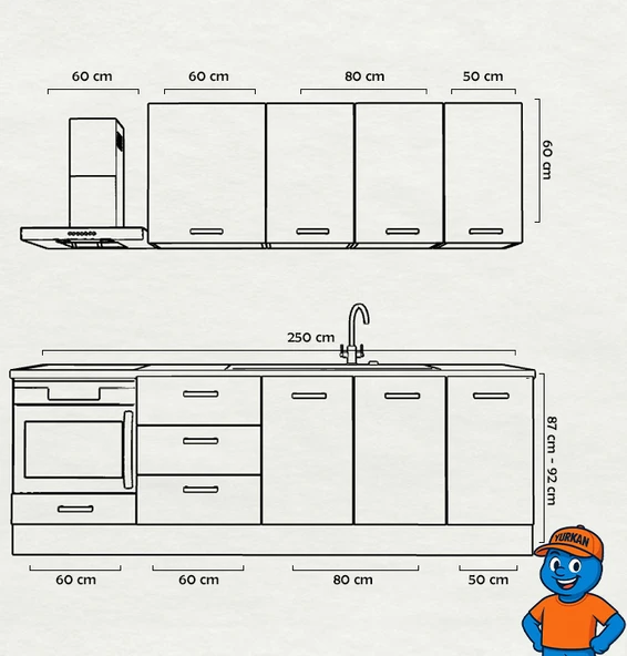 250 cm Mutfak Dolabı  MDF Kapak Tezgah Dahil YRKN250 97 - Resim 2