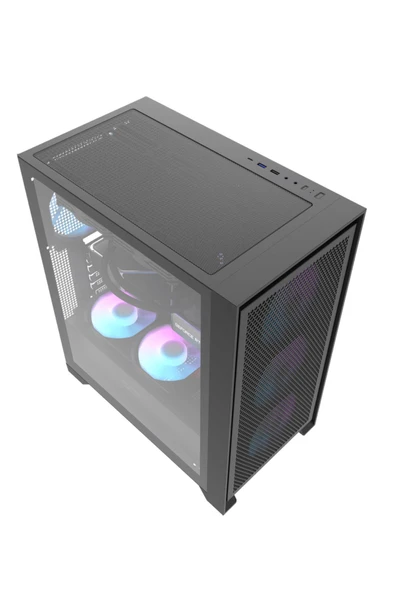AIGO DRX70 Mesh AT-750W 80+ Bronze USB3.0 Type-C 4×12CM Fan Temperli Cam Siyah ATX Kasa - Resim 3