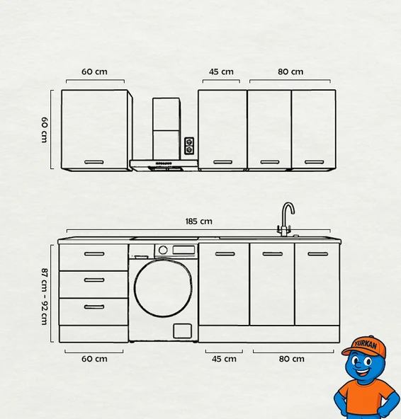 185 cm Mutfak Dolabı Mürdüm MDF Kapak Tezgah Dahil YRKN185 102 - Resim 3