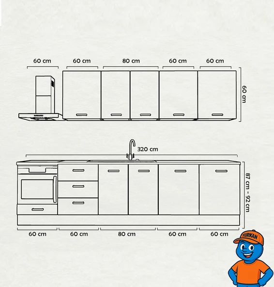 300 cm Mutfak Dolabı  MDF Kapak Tezgah Dahil YRKN320 99 - Resim 2