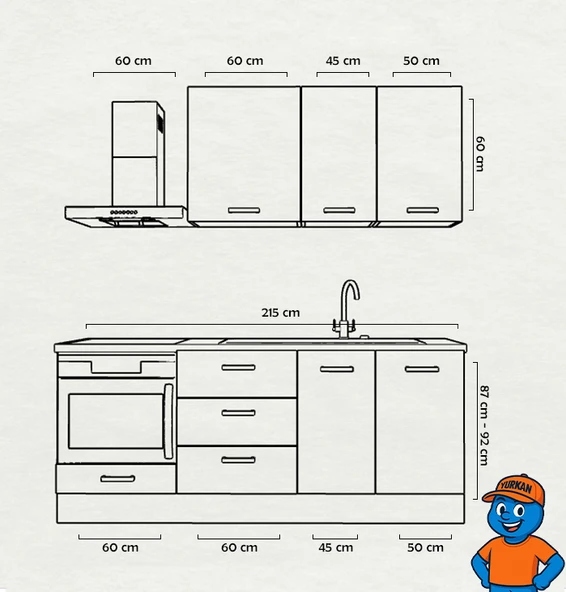 215 cm Mutfak Dolabı  MDF Kapak Tezgah Dahil YRKN215 102 - Resim 2