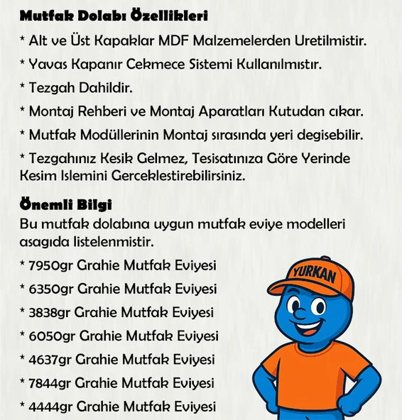 300 cm Mutfak Dolabı  MDF Kapak Tezgah Dahil YRKN310 99 - Resim 3