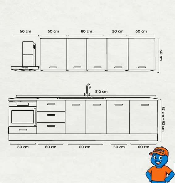 300 cm Mutfak Dolabı  MDF Kapak Tezgah Dahil YRKN310 97 - Resim 2