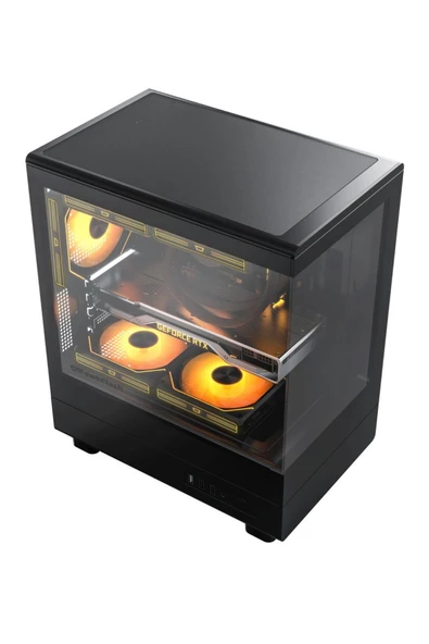 AIGO DB330M USB3.0 3×12CM Fan Temperli Cam Siyah mATX Kasa (PSU Yok) - Resim 4