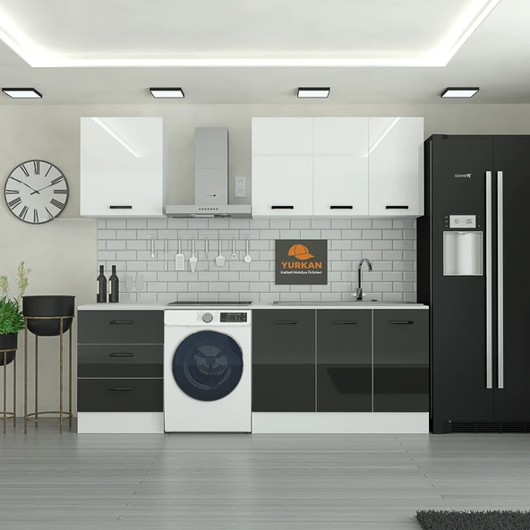 185 cm Mutfak Dolabı Siyah MDF Kapak Tezgah Dahil YRKN185 99 ürün görseli 1